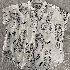 Jane and Delancey White Button-Front Animal Print Top